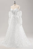 White A Line Sweetheart Lace Wedding Dress with Appliques