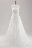 White A Line Sweetheart Lace Wedding Dress with Appliques