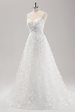 White A Line Sweetheart Lace Wedding Dress with Appliques