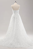 White A Line Sweetheart Lace Wedding Dress with Appliques