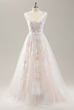 White A Line Off the Shoulder Tulle Wedding Dress with Appliques