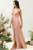 Load image into Gallery viewer, Blush Spaghetti Straps A Line Bridesmaid Dress With Slit