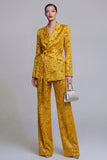 2 Piece Floral Dark Green Notched Lapel Wide Leg Prom Suits with Belt