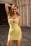 Strapless Cut Out Fuchsia Beaded Tight Homecoming Dress