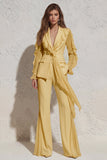 White Notched Lapel Ruffled Slim Fit Long Tulle Women Suit