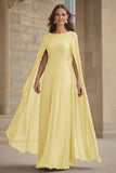Navy Mermaid Chiffon Long Mother of the Bride Dress with Cape