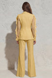 White Notched Lapel Ruffled Slim Fit Long Tulle Women Suit