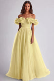 Dusty Sage Tulle Off The Shoulder Ruffled Ball Gown Long Formal Dress