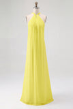 Sky Blue Chiffon Sheath Halter Long Boho Formal Dress