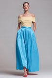 Off the Shoulder A Line Fuchsia and Red Color Block Long Formal Dress