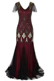 Burgundy 1920s Sequins Flapper Long Dress