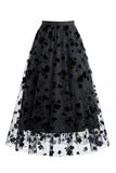 Women's 3D Floral Mesh Tulle Midi Skirt – High Waisted A-Line Fairy Long Skirt