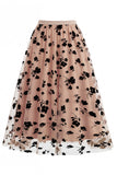 Women's 3D Floral Mesh Tulle Midi Skirt – High Waisted A-Line Fairy Long Skirt