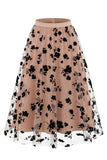 Women's 3D Floral Mesh Tulle Midi Skirt – High Waisted A-Line Fairy Long Skirt