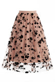 Women's 3D Floral Mesh Tulle Midi Skirt – High Waisted A-Line Fairy Long Skirt