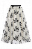 Women's 3D Floral Mesh Tulle Midi Skirt – High Waisted A-Line Fairy Long Skirt