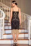 Black Mermaid Sequin Fringed Midi 1920s Dress