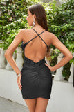 Bodycon Spaghetti Straps Dark Red Short Formal Dress with Appliques