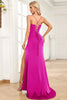 Load image into Gallery viewer, Fuchsia Mermaid Spaghetti Straps Satin Formal Dress with Slit Front