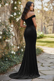 Dark Green Off the Shoulder Mermaid Velvet Long Holiday Dress
