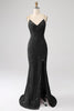 Load image into Gallery viewer, Black Mermaid Spaghetti Straps V-Neck Sequin Long Formal Dress With Split