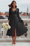 Ivory V Neck A Line Registry Office Wedding Dress with Slit