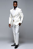 White Textured Single Breasted Slim Fit 2 Piece Men's Formal Suits