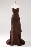 Mermaid Sweetheart Dark Brown Ruched Ruffled Long Formal Dress