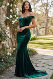 Dark Green Off the Shoulder Mermaid Velvet Long Holiday Dress