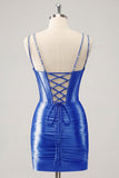 Royal Blue Spaghetti Straps Bodycon Cocktail Dress with Sequins