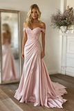 Pink Mermaid Off the Shoulder Long Formal Dress with Appliques
