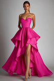 Fuchsia Sweetheart A Line Ruffled High Low Formal Dress