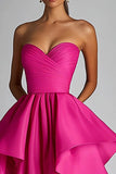 Fuchsia Sweetheart A Line Ruffled High Low Formal Dress