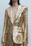 Sparkly Golden 2-Piece Peak Lapel Women Prom Suits