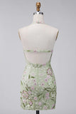 Sage Green Halter Neck Sheer Corset Bodycon Embroidered Short Formal Dress