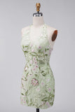 Sage Green Halter Neck Sheer Corset Bodycon Embroidered Short Formal Dress
