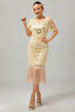 Sparkly Gatsby Burgundy Sequins Bodycon Fringed Midi 1920s Dress