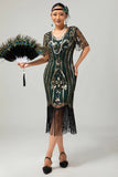 Sparkly Gatsby Burgundy Sequins Bodycon Fringed Midi 1920s Dress