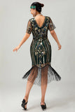 Sparkly Gatsby Burgundy Sequins Bodycon Fringed Midi 1920s Dress