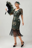 Sparkly Gatsby Burgundy Sequins Bodycon Fringed Midi 1920s Dress