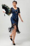 Sparkly Gatsby Burgundy Sequins Bodycon Fringed Midi 1920s Dress