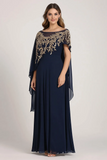 Navy Appliqued Sheath Mother Of The Bride Dress With Shawl