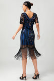 Sparkly Gatsby Burgundy Sequins Bodycon Fringed Midi 1920s Dress