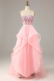 Sparkly Black Corset Beaded Sweetheart Long Formal Dress