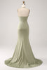 Load image into Gallery viewer, Sheath Pistachio V-Neck Beaded Long Formal Dress With Slit