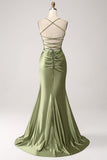 Army Green Mermaid Cowl Neckline Sequin Long Formal Dress With Slit