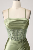 Army Green Mermaid Cowl Neckline Sequin Long Formal Dress With Slit