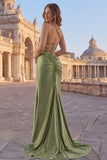 Sparkly Army Green Mermaid Sequin Long Formal Dress With Slit