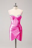 Sparkly Pink Spaghetti Straps Tight Cocktail Dress with Beading