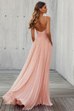 Black Chiffon A Line Spaghetti Straps Pleated Long Formal Dress